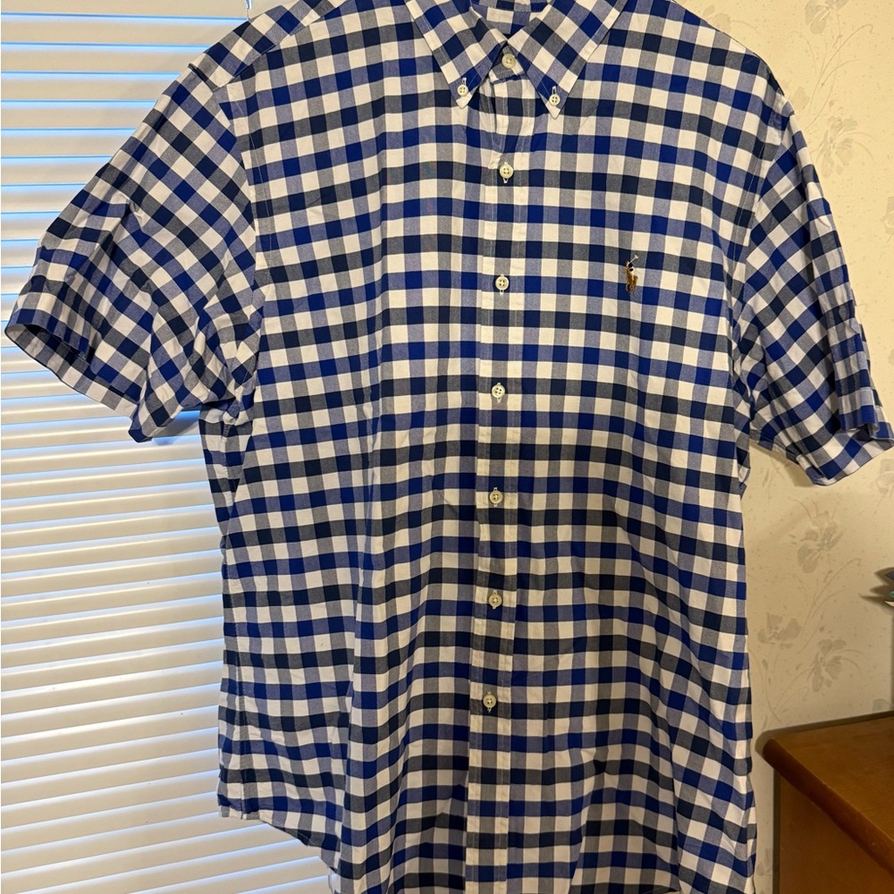 Ralph Lauren Blue and White Checkered Short Sleeve Shirt